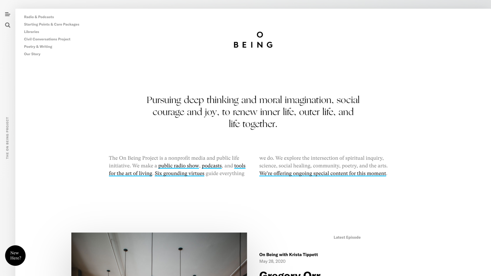 Screenshot of the On Being website