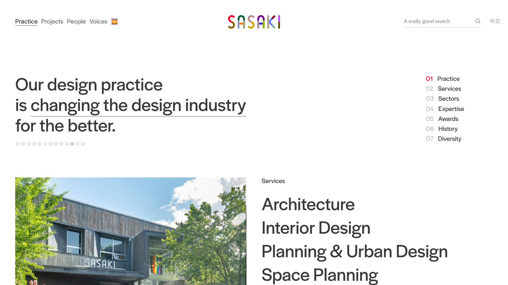 Screenshot of the Sasaki website